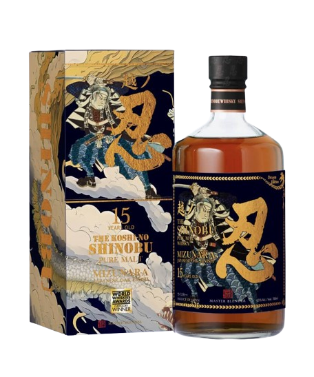 The Shin 15 Years Pure Malt Whisky Mizunara Oak Finish 700ml bottle, elegant packaging and premium design.