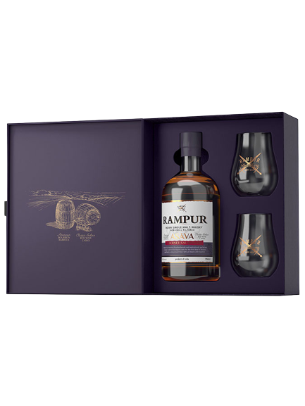 Rampur Asava Indian Single Malt Whisky 700ml with Giftset Glasses