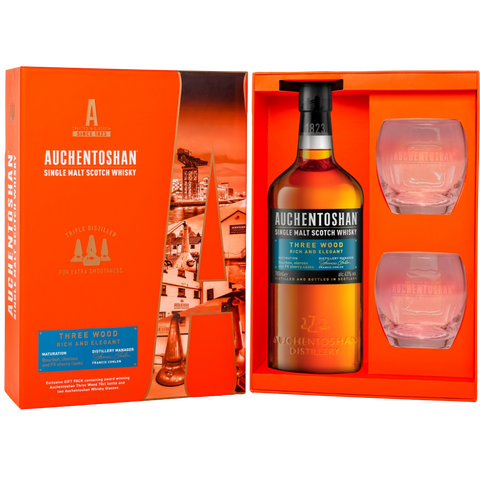 AuchentoshanThreeWoodSingleMaltWhisky700mlwithGiftBoxandasetof2glasses