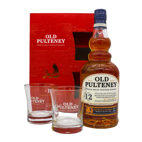 Old Pulteney 12 Years Single The Maritime Malt Scotch Whisky 700ml with 2 glasses and Gift Box